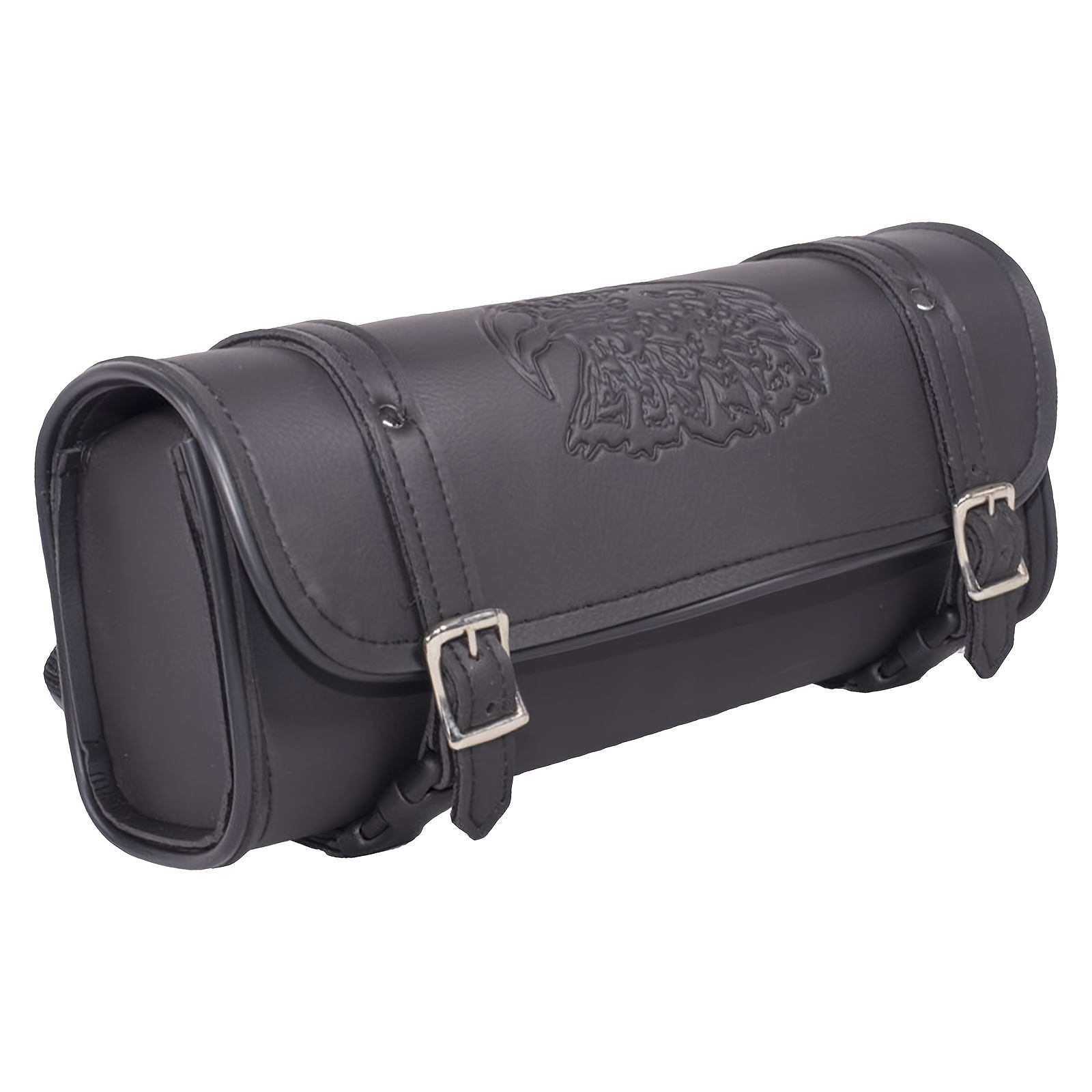 TEMU 12 Inch Motorcycle Tool Bag With Eagle Design, Pvc Brown Motorcycle Front Handlebar Bag Universal With 2 Bag Rolls, Motorcycle Fork Bag