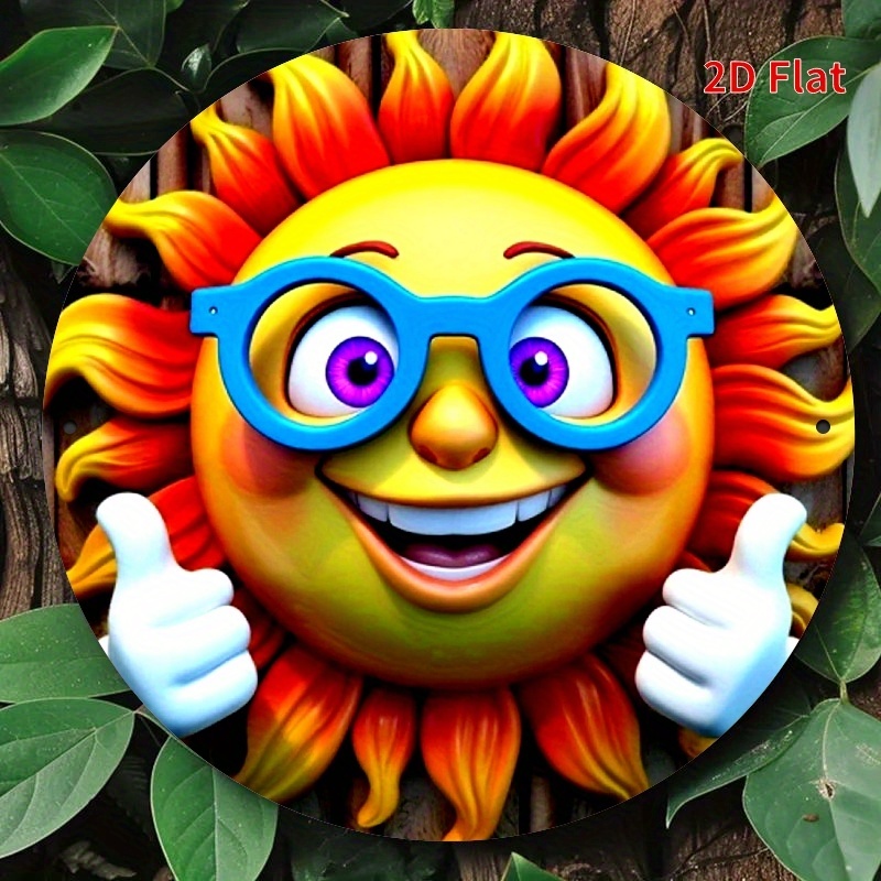 TEMU [2d Flat] 1pc Retro 8x8 Inch Aluminum Wall Art - Vibrant Sunflower Design With Glasses, Easy To Hang, Durable & Long-lasting, Perfect For