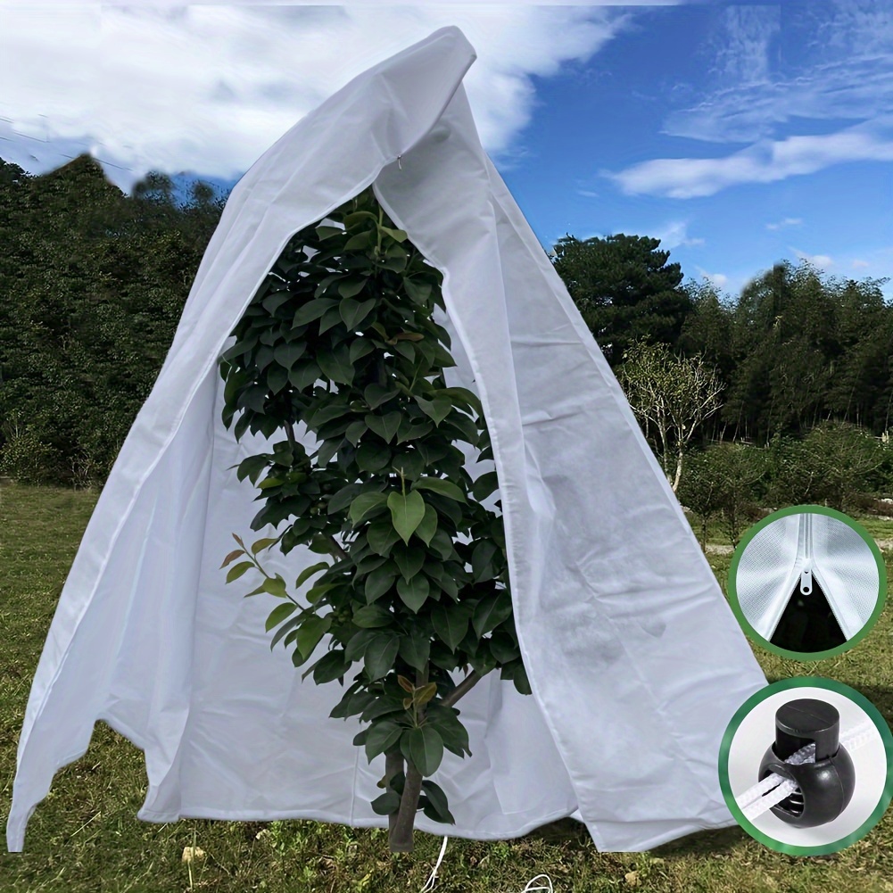 

1-pack Large Plant Cover With Drawstring And Zipper, Thicken Textile Frost Protection Bag For Trees, Shrubs, Potted Plants, Reusable Winter Protection – White