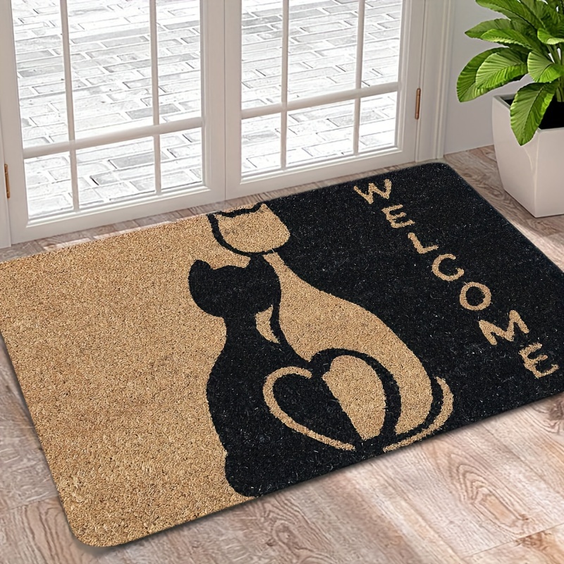 

-1pc Cat Pattern Welcome Doormat,polyester Non-slip Easy To Clean Entrance Door Rug Suitable For Bathroom Kitchen Dining Room Living Room Bedroom,garden