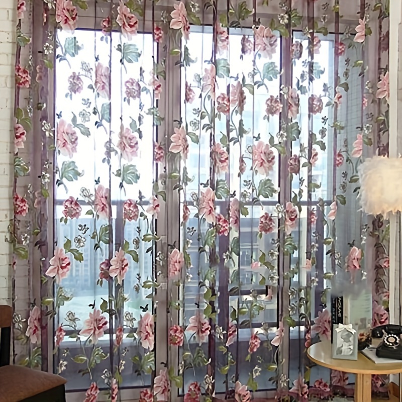 

Chic French Country Style Peony Floral Sheer Curtain - 39.37" X 78.74" Rod Pocket Window Treatment For Bedroom & Living Room, Machine Washable