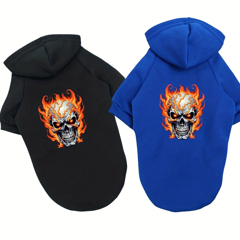 TEMU 2pcs Set Dog Hoodie Flame Head Individual Trendy Cool Autumn Winter Warm Pet Clothes Universal For Small Dogs