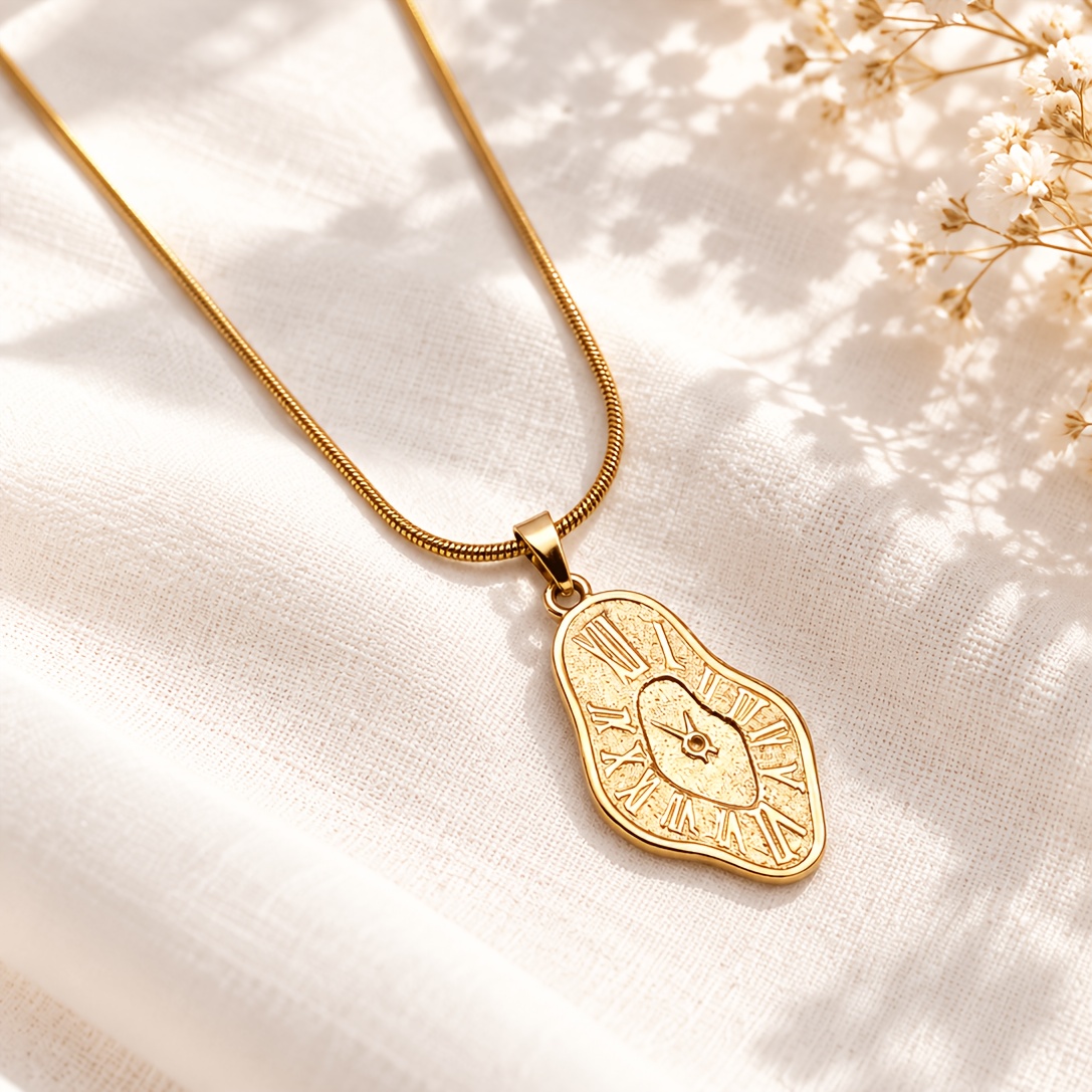 Women's Irregular Clock-Shaped Pendant Necklace, Vintage Design