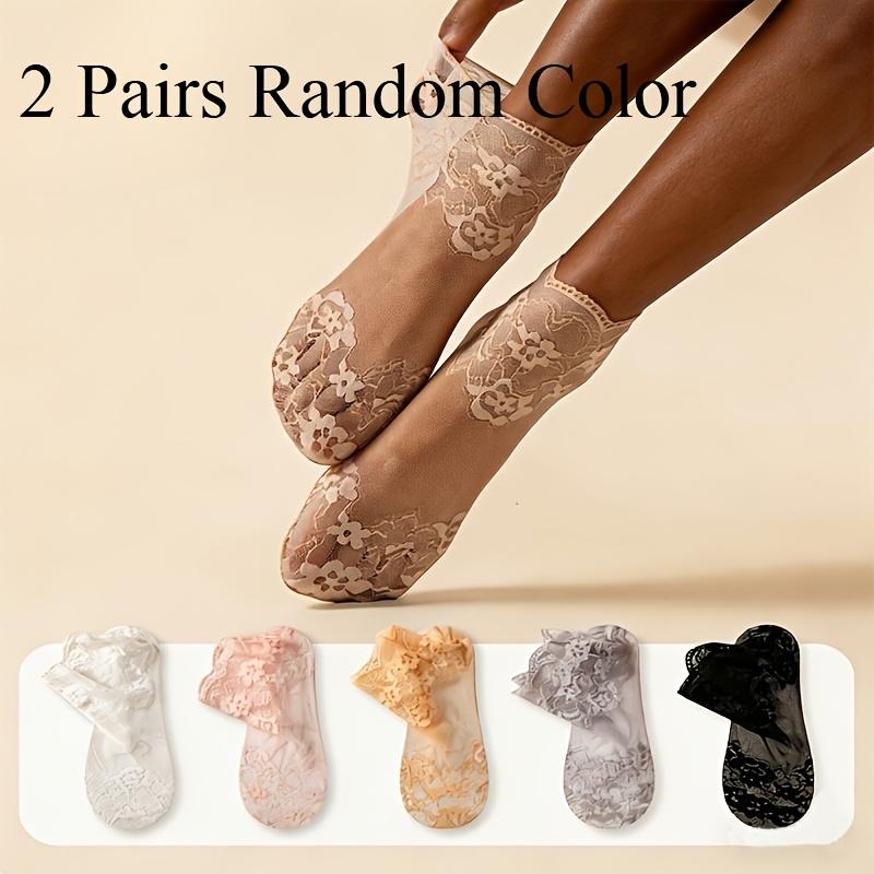 TEMU 2-pair Women's Mid-calf Socks With Strap Lace Trim - Breathable Moisture-wicking Suitable For Daily Use, Spring Summer Thin Long Socks, Preppy