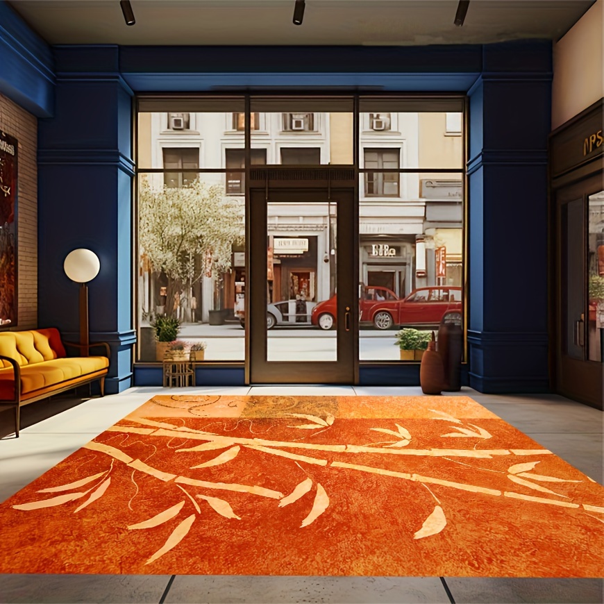 

Luxurious Cashmere Orange Bamboo Pattern Area Rug - 1200gsm, Non-slip, Cushioned For Comfort, Machine Washable - Living Room, Bedroom, Kitchen, And More