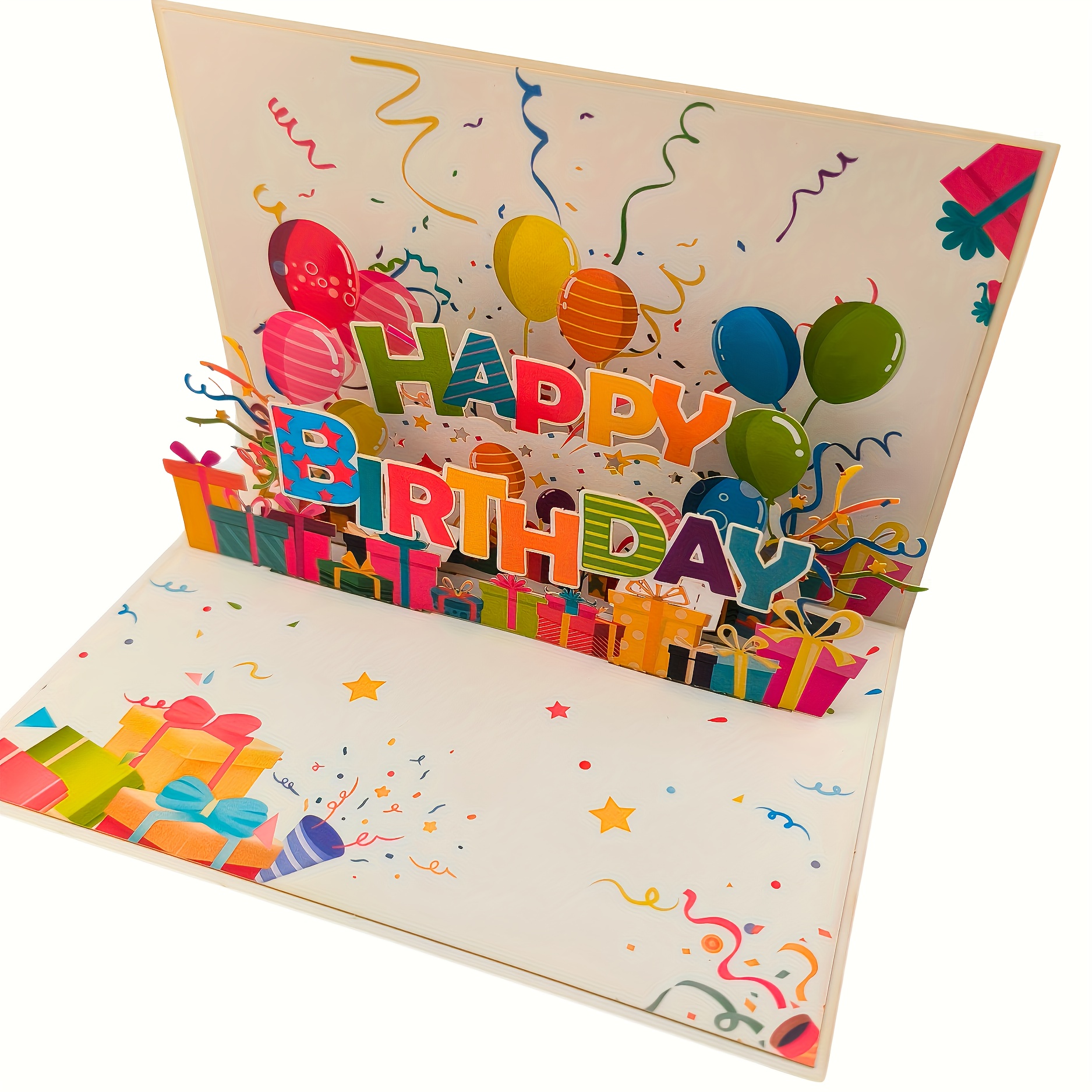 TEMU 1pc Festive Pop-up Birthday Card With Balloons, Candy & – Colorful Party Invitation With Envelope For Home Decor & Celebrations, Vibrant Print