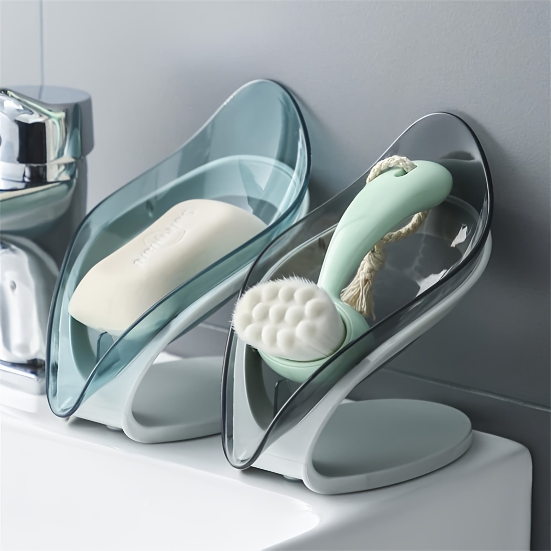 

1/2pcs Soap Bar Holder, Decorative Kitchen Bathroom Self Draining Soap Tray, With Anti-slip Suction Cup, Leaf Shape Bathroom Soap Dish