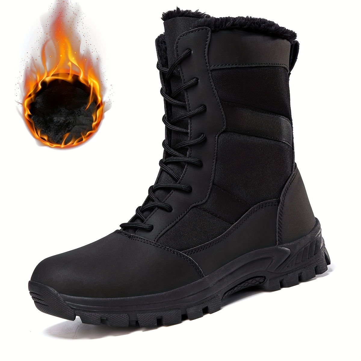mens heavy duty winter boots with fleece thick warm snow shoes upper tpr traction tires high nkle lace up hiking boots for     terrain cold weather footwear Product details 4