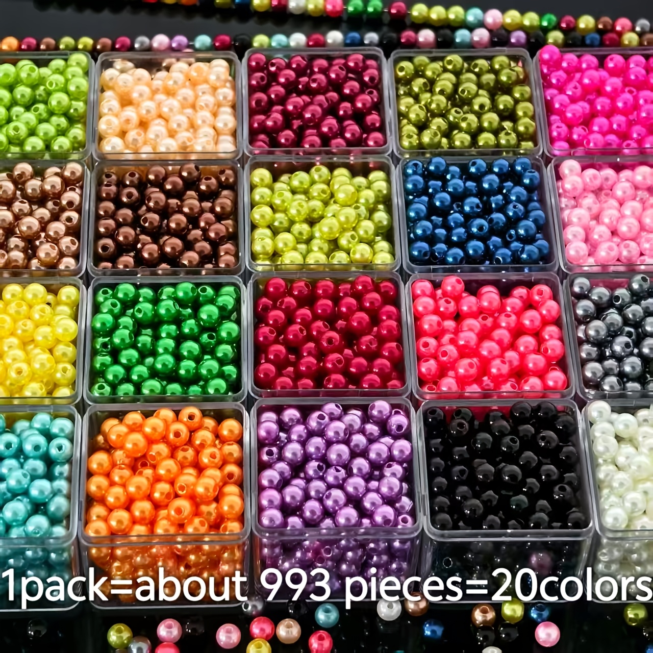 E-shop 993 Stück 6mm Acrylperlen mit Löchern - 20 lebendige Farben - Augenperlen für DIY Schmuckherstellung, Valentinstagsgeschenke, Halsketten,