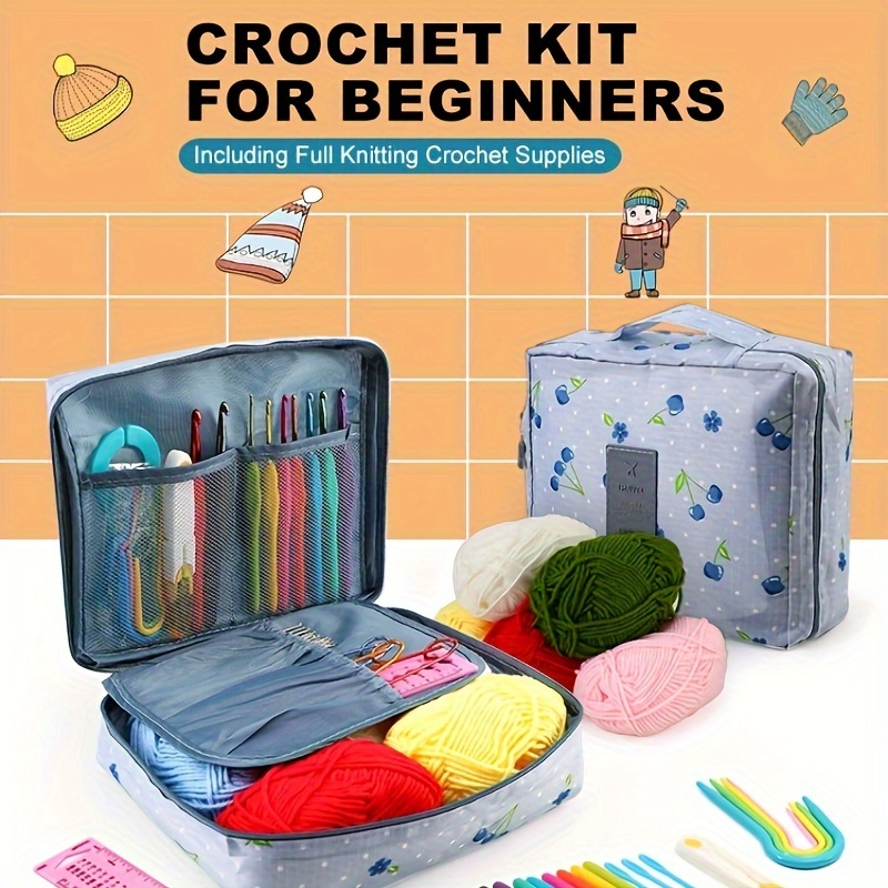 

59pcs Kit de crochet complet pour débutants et expérimentés - Fil de couleur mélangée, sac de rangement en tissu, des ciseaux, des , des aiguilles et plus encore - Cadeau idéal pour toutes les