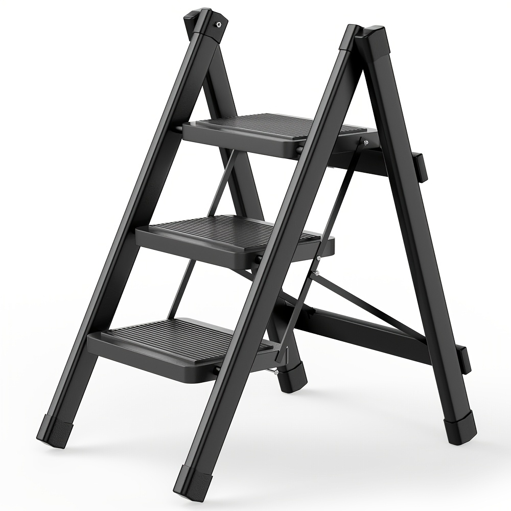TEMU Folding Ladder | Prime Quality Carbon Steel Multi-use Foldable Ladder For Home, Maximum Load 150kg, With Anti-slip Wide Pedals, Essential For