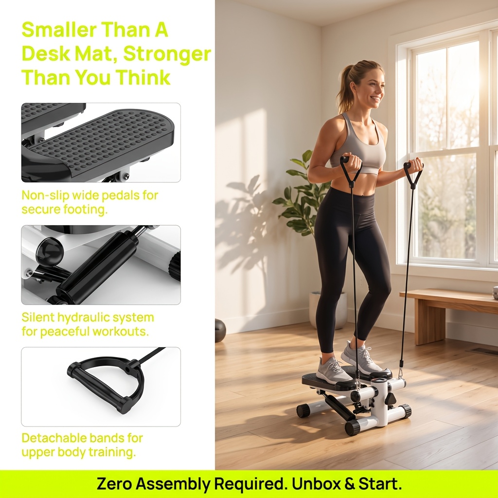  mini stepper with bands and equipment for full body workout portable fitness stepper multi functional home fitness toning pedal exercise machine suitable for men and womens home fitness Product details 0