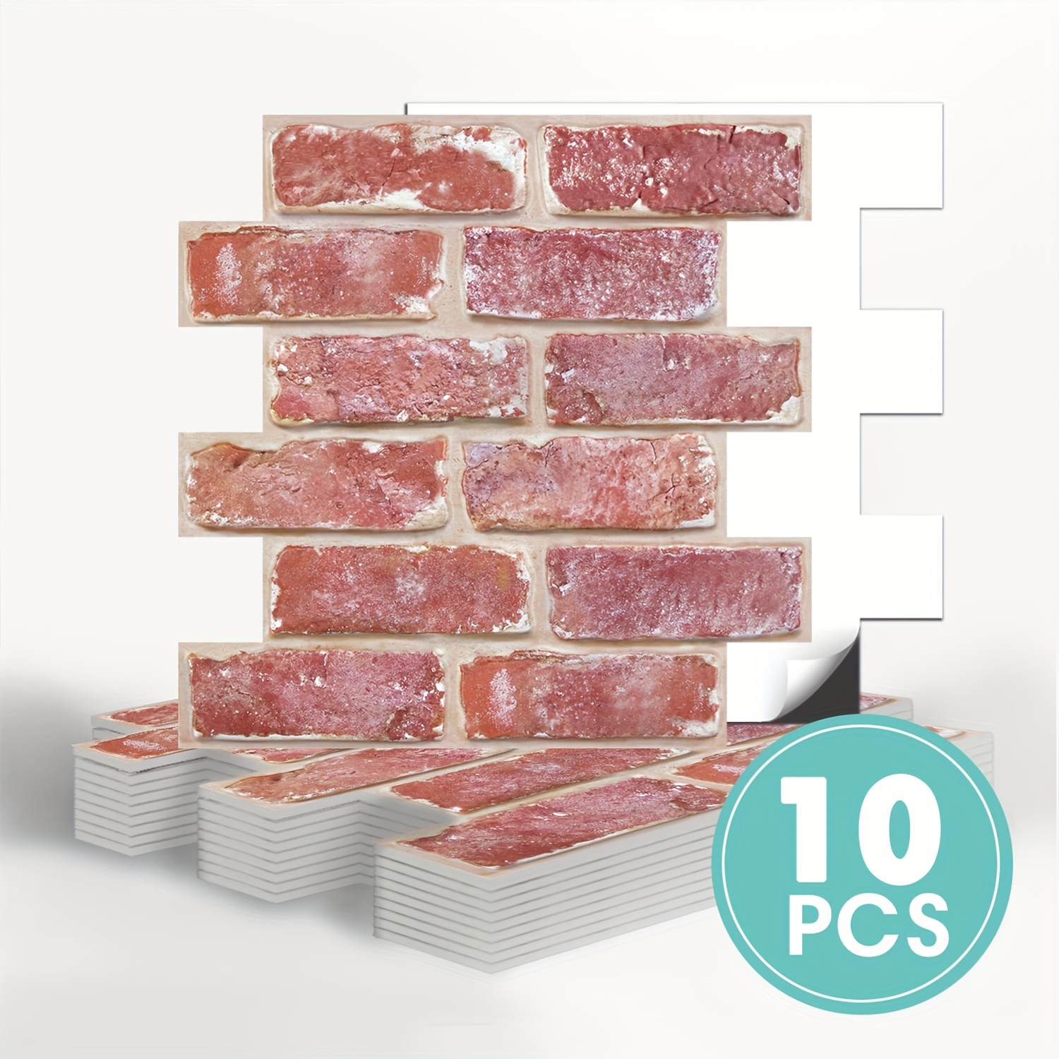 Image of 10pcs Self-adhesive Brick Wall Panels Suitable For Kitchen, Bedroom, Living Room - Pvc Sheets With Realistic Brick Texture, Small Square /ceiling Tiles, For Diy Decor (no Removal)