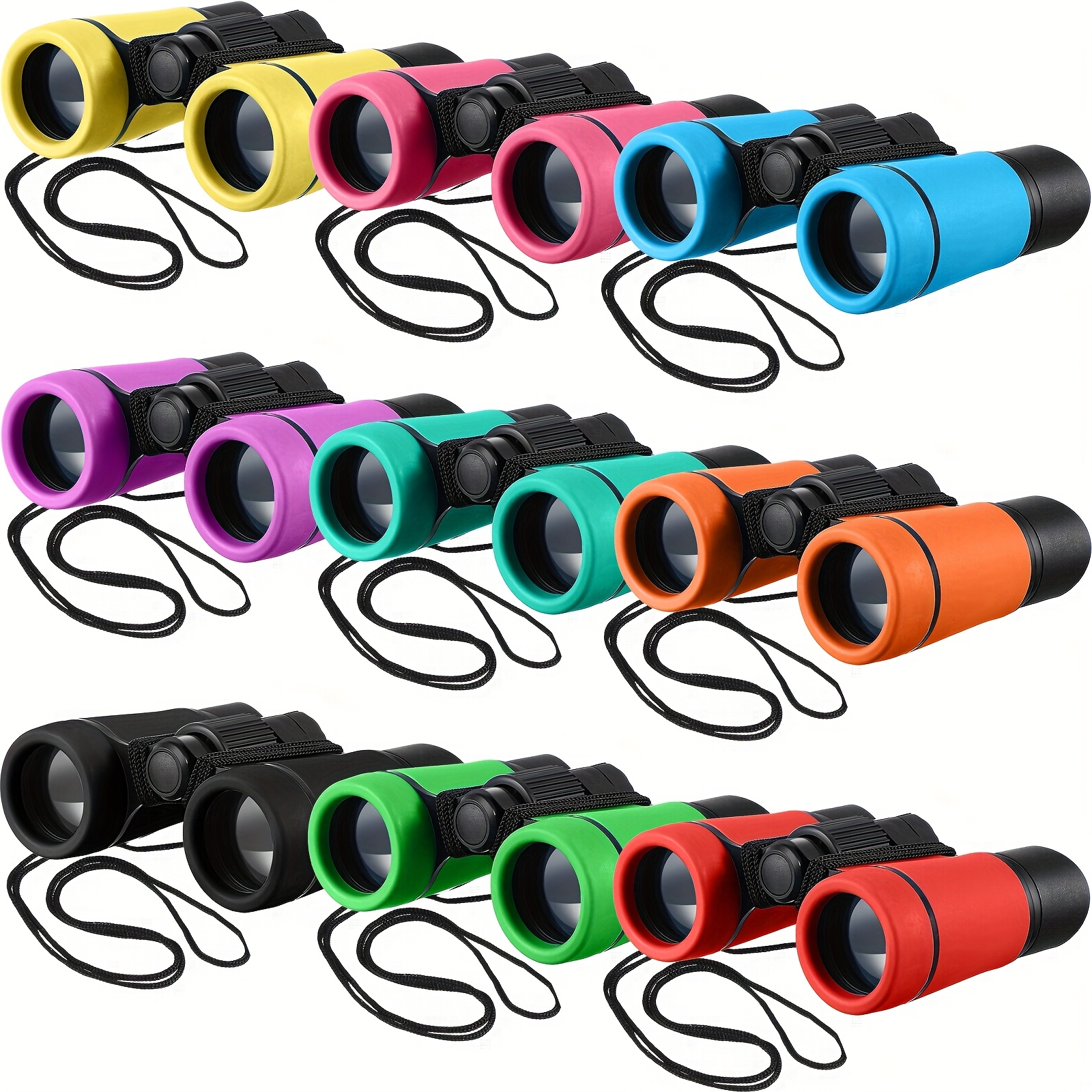 TEMU 9pcs Compact Shockproof Binoculars - Vibrant, Mini Folding Telescopes With Adjustable Straps For Bird Watching, Camping & , Battery-free,