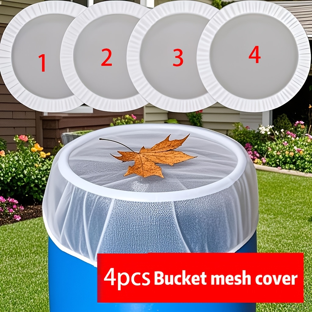 TEMU 4pcs Rain Mesh With Anti-clogging Blade Protection - Adjustable Drawstring Closure, Suitable For Standard Barrels - Protects Against , Insects,