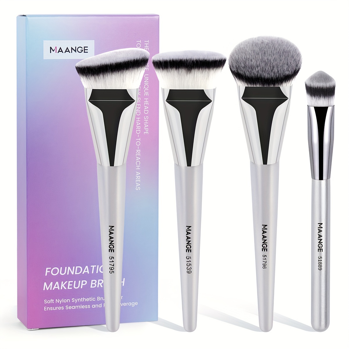 Image of Maange 4pcs Face Brush, Foundation Brush, Concealer Brush, Blush Brush, Soft Bristles, Kabuki Brush, Travel Portable, Suitable For Beginners, Holiday Gift For Ladies