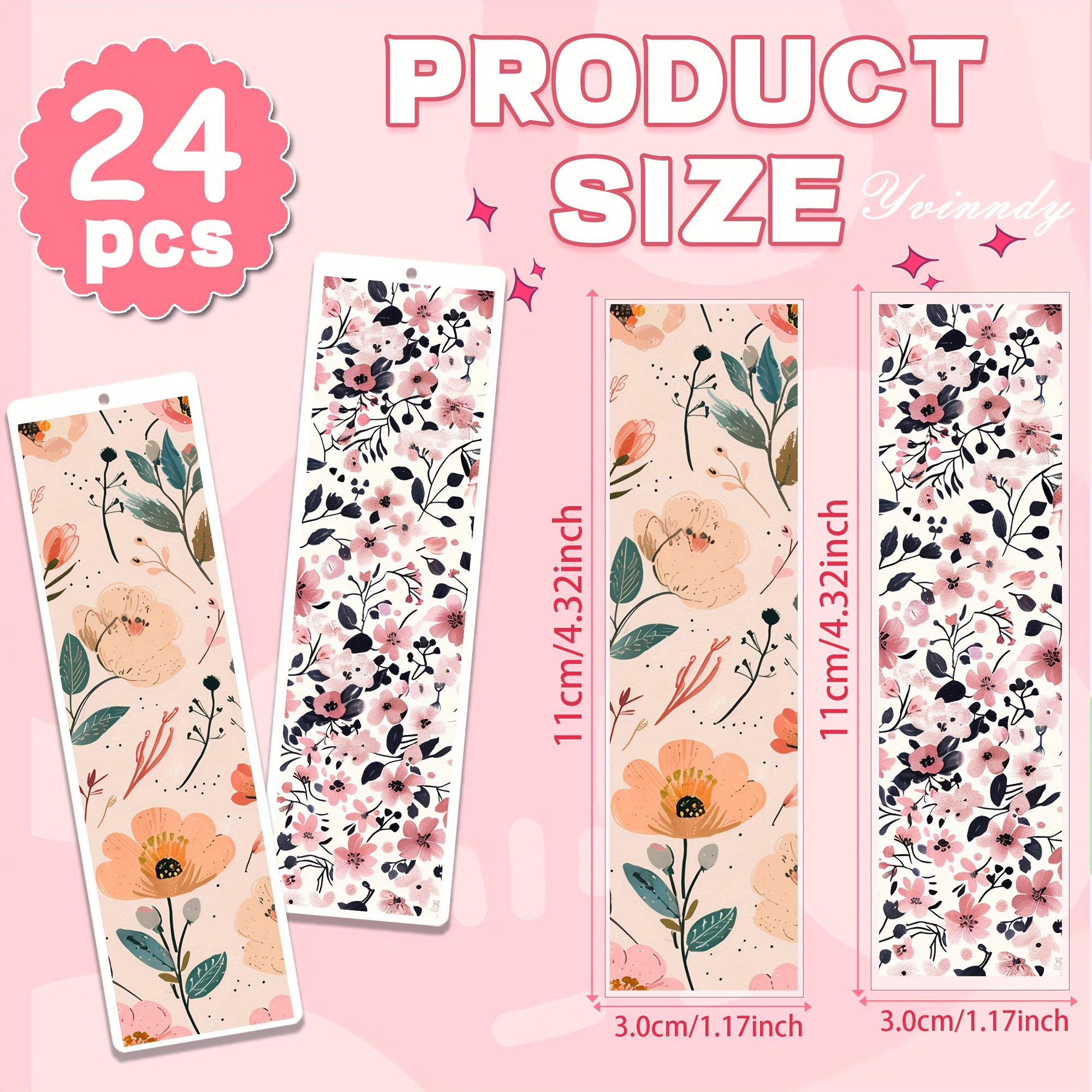 TEMU 24 pièces Papier Transfert DIY Marque-pages Fleurs Aquarelle - Feuilles Vinyle UV DTF avec Floraux Pré-découpés pour des Livres, DIY,