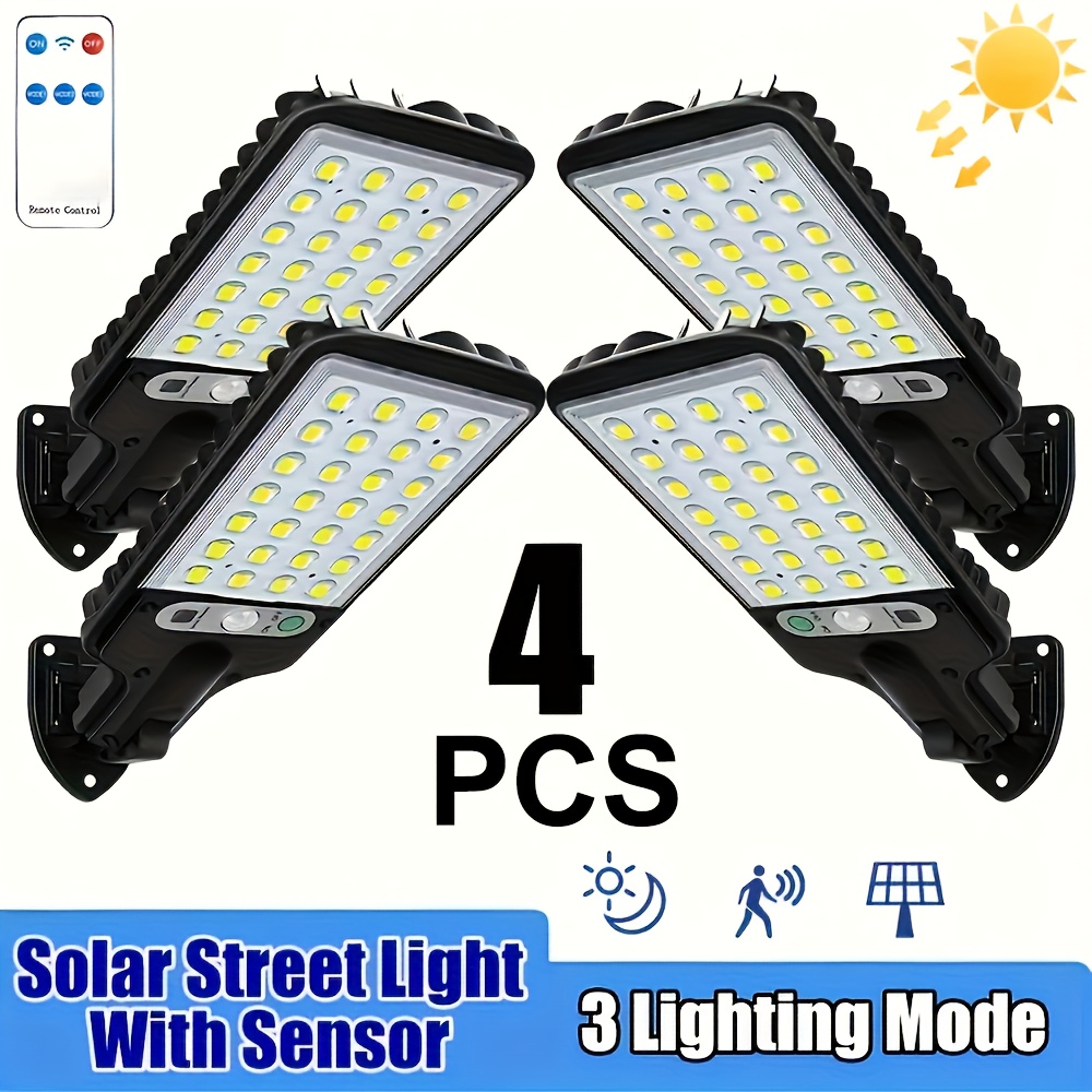 4pcs outdoor solar motion sensor lights with remote control 3 lighting     street lamp for garden garage walkway courtyard   commercial street and area lighting wall lights solar outdoor lights