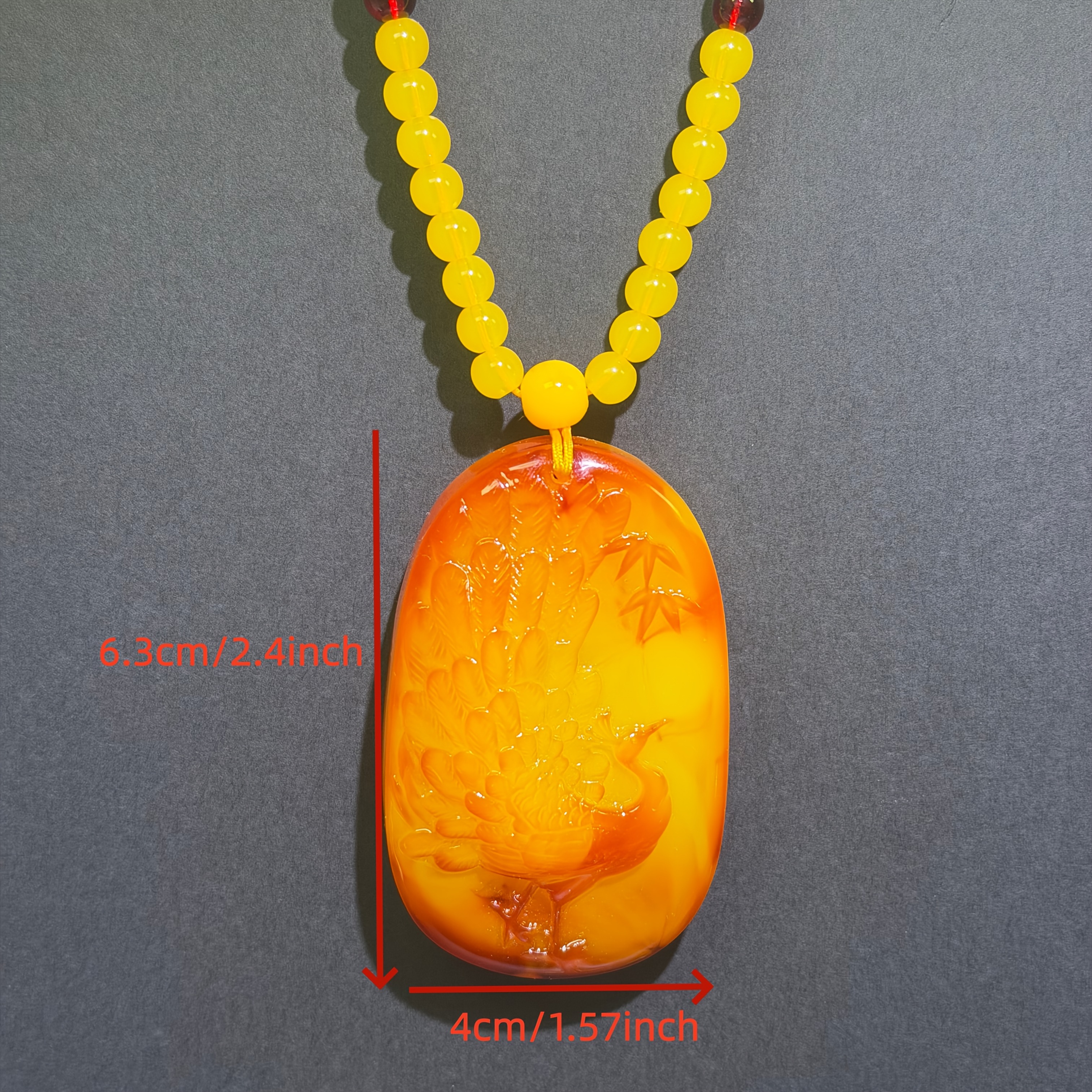 2nd Generation Amber Peacock Pendant Necklace, Unisex