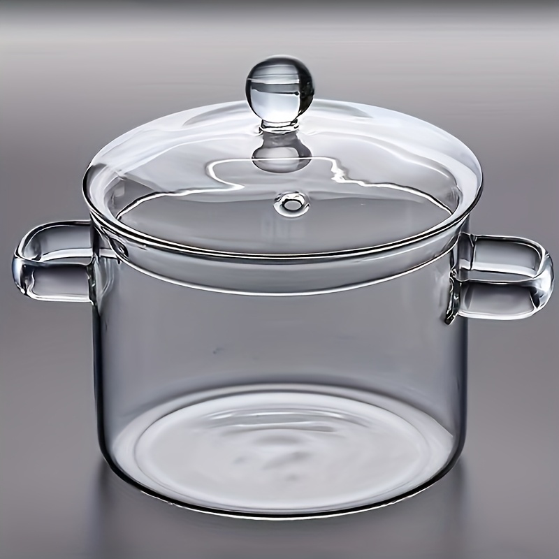 E-shop rostfreier Kochtopf aus klarem Glas mit Deckel – kompatibel mit offener Flamme & , hitzebeständig, leicht zu reinigendes Design für Eintöpfe,