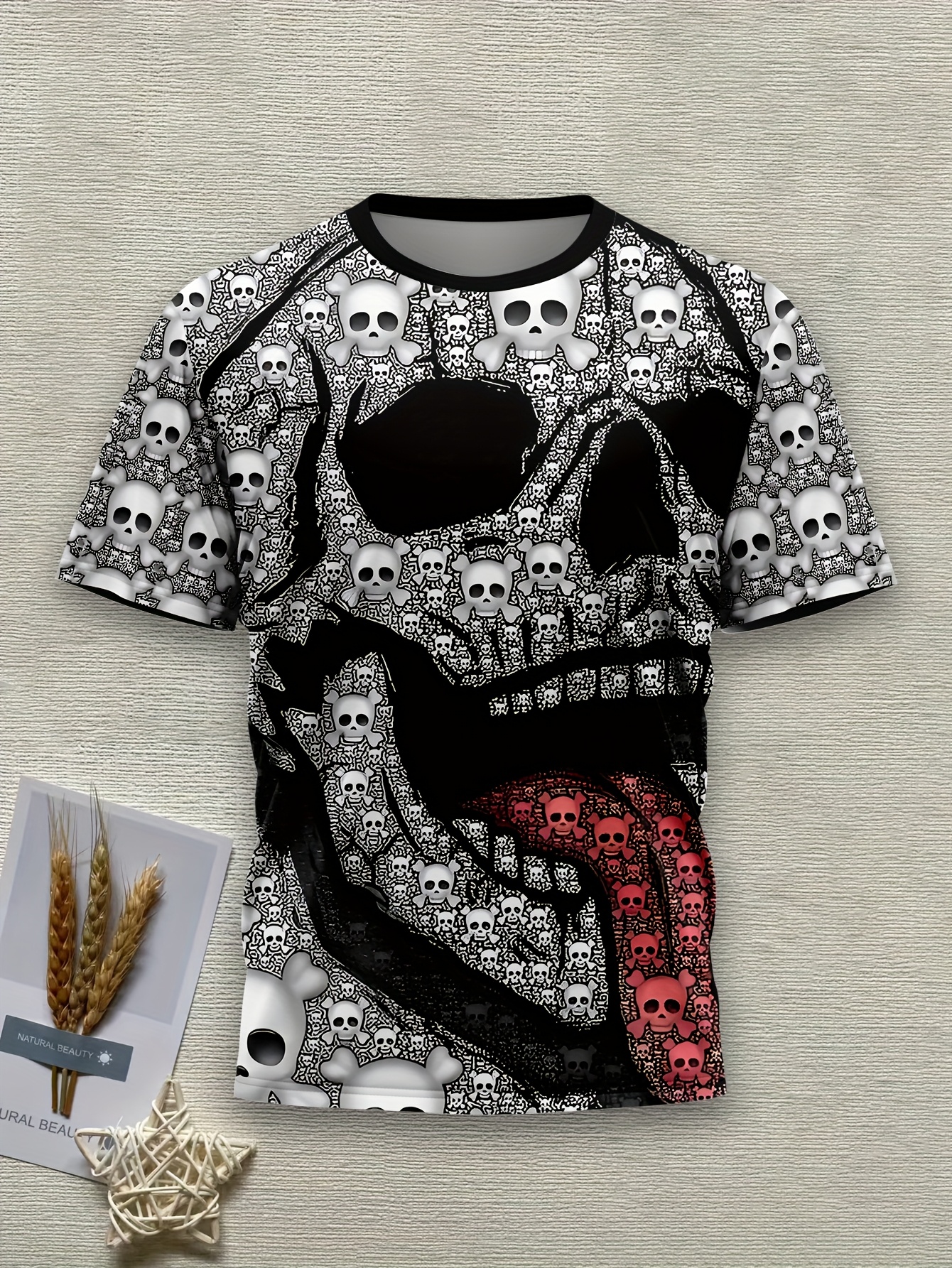 SKULL OVER PRINT RELAXED FIT TEE T-Shirts | Oversized Skull Over