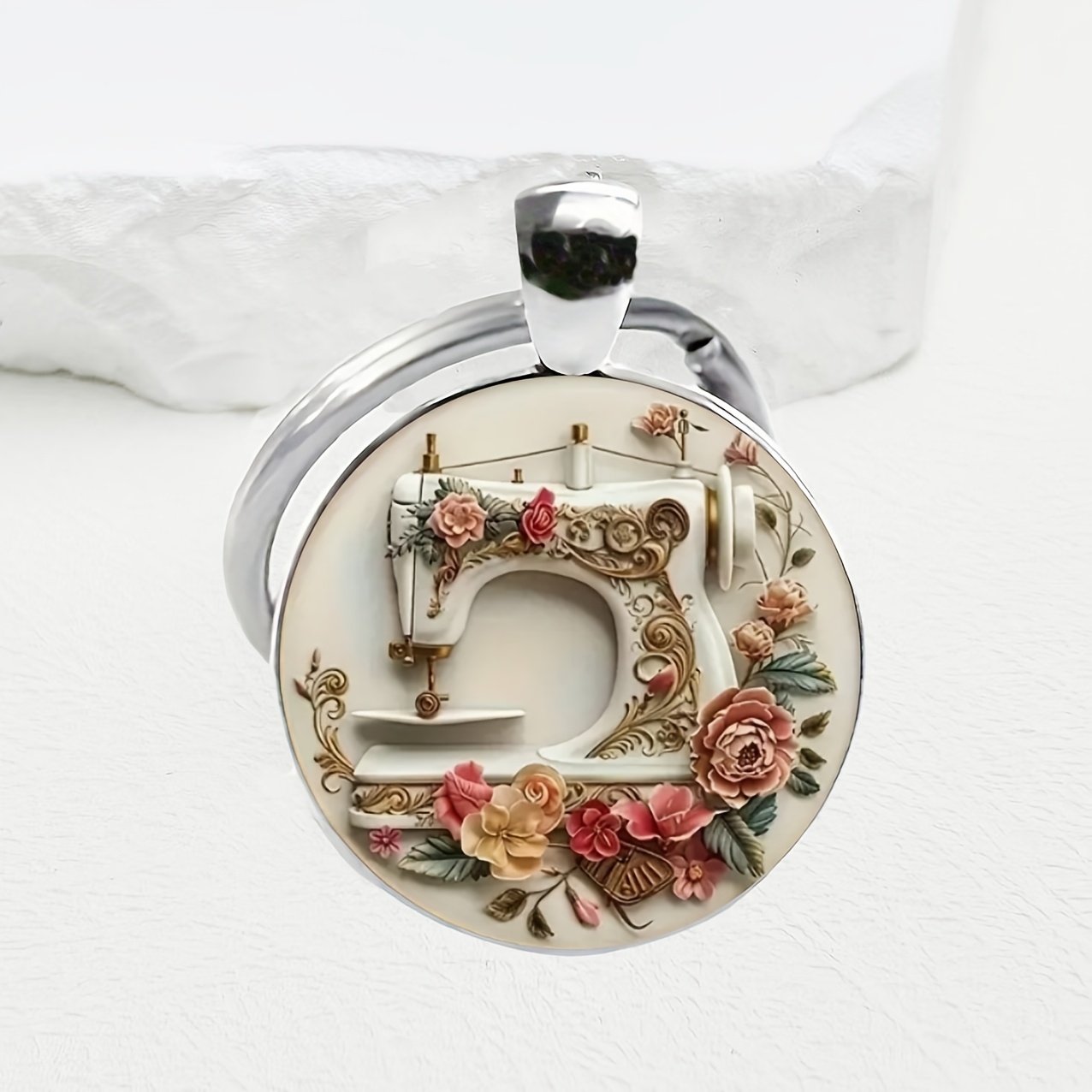 

Vintage Sewing Machine Keychain With Floral Wreath - 1 Piece, Glass Material, , , Fashion Accessory For Men, Ideal For Birthdays, Graduations &