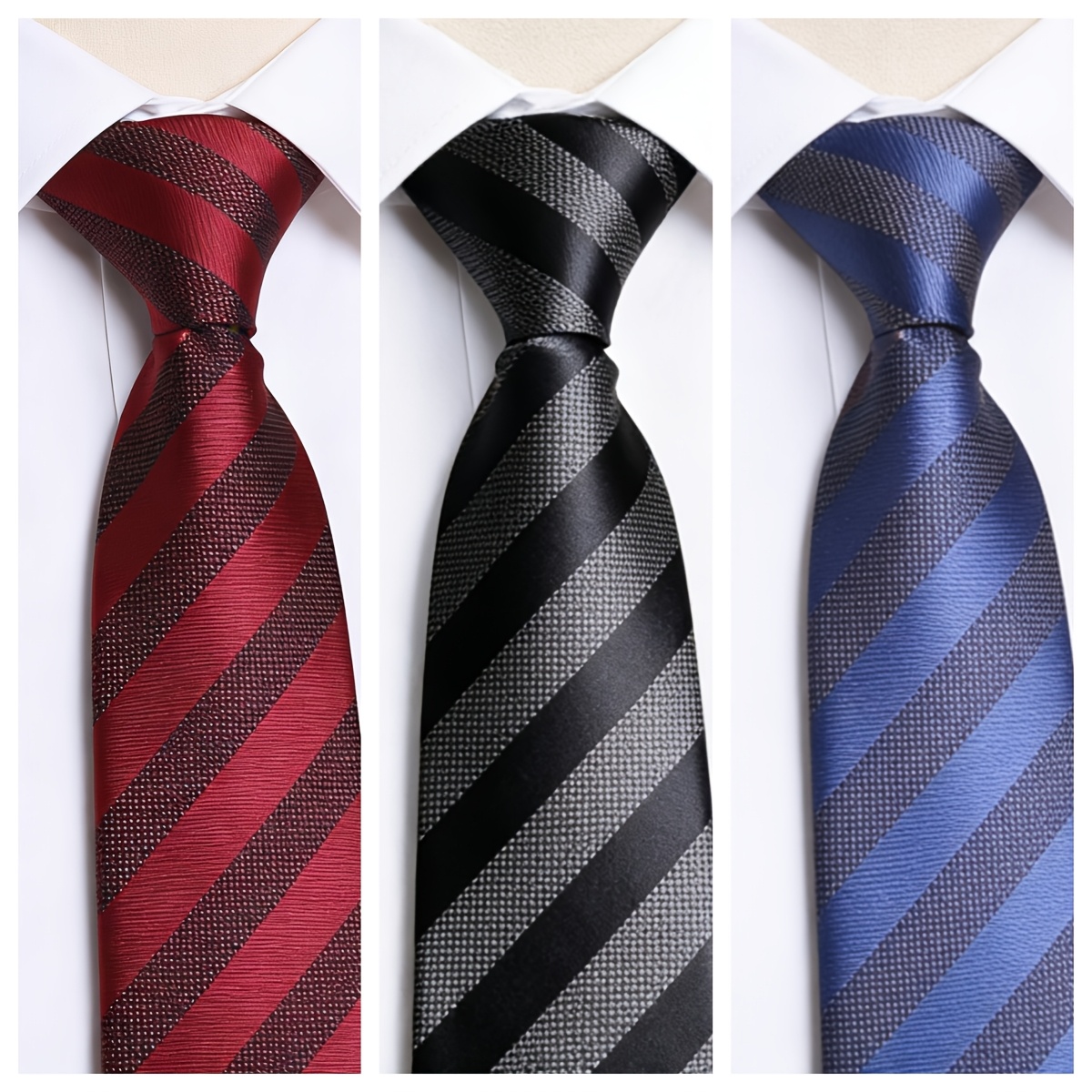 3 Peças de Gravata Masculina Xadrez Gradiente, 8cm Estilo Zíper Sem Nó 7