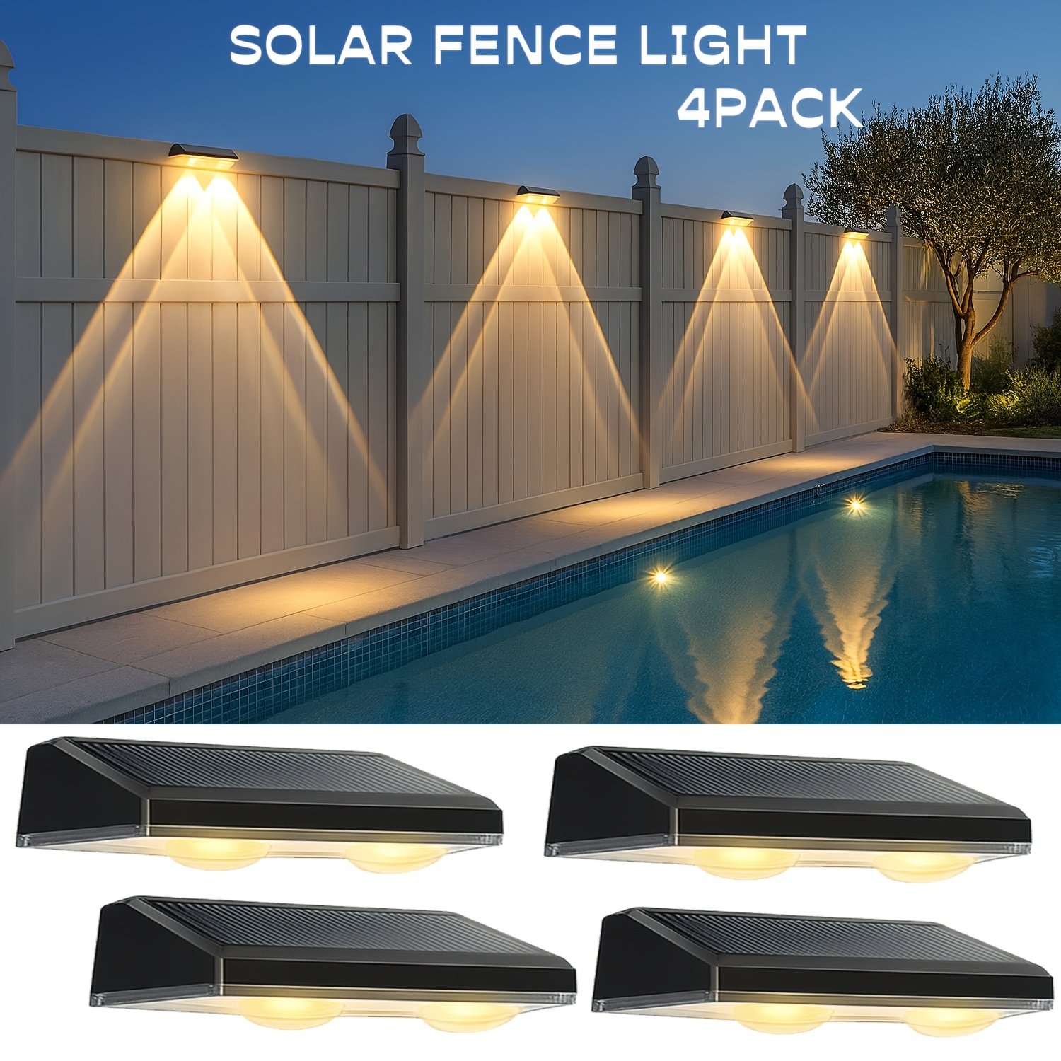 E-shop 4er/ 2er Pack Solar-Zaunleuchten – 3 (Warmweiß/Neutralweiß/Kaltweiß), IP44 Solar-Zaunleuchten für den gewerblichen Einsatz, Terrassenbeleuchtung