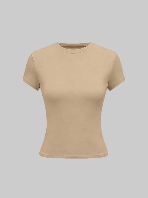 womens summer solid round neck short sleeve t shirt bodycon base layer