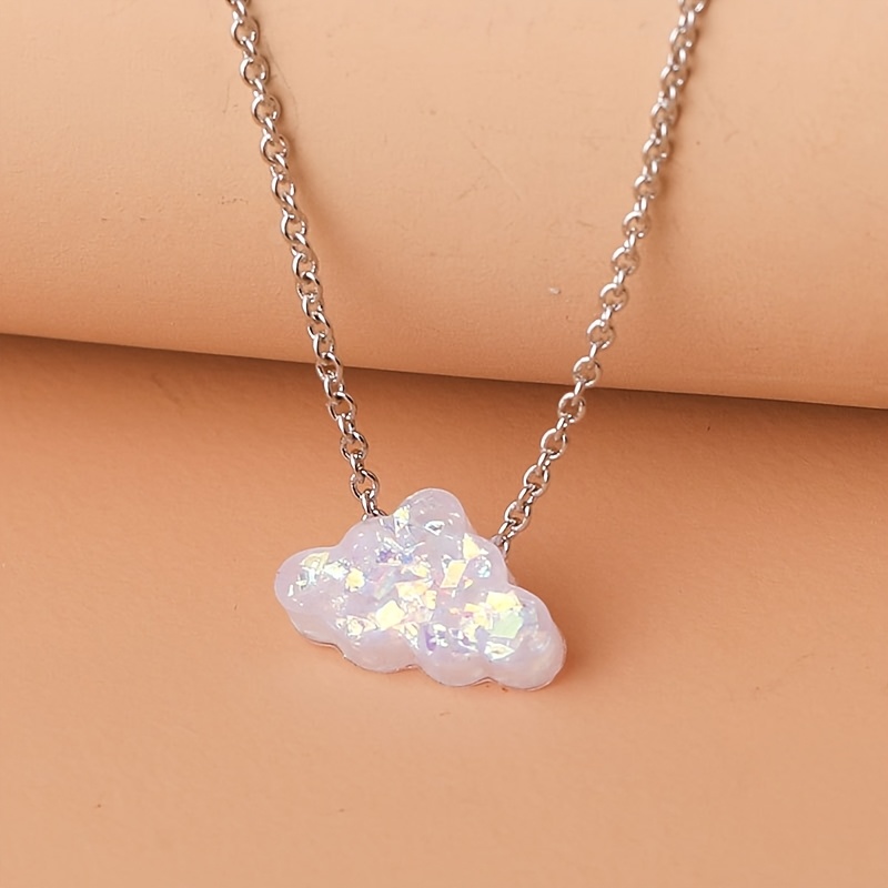 TEMU Resin Opalescent Cloud Pendant Necklace - Minimalist Lightweight Jewelry For Birthdays, Earth Day Gifts & Casual Attire, Versatile Accessory