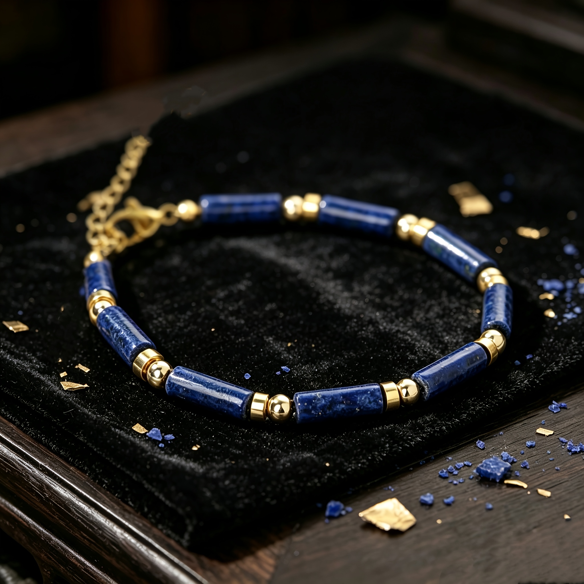 Vintage-Style Natural Stone Beaded Lapis Lazuli Bracelet