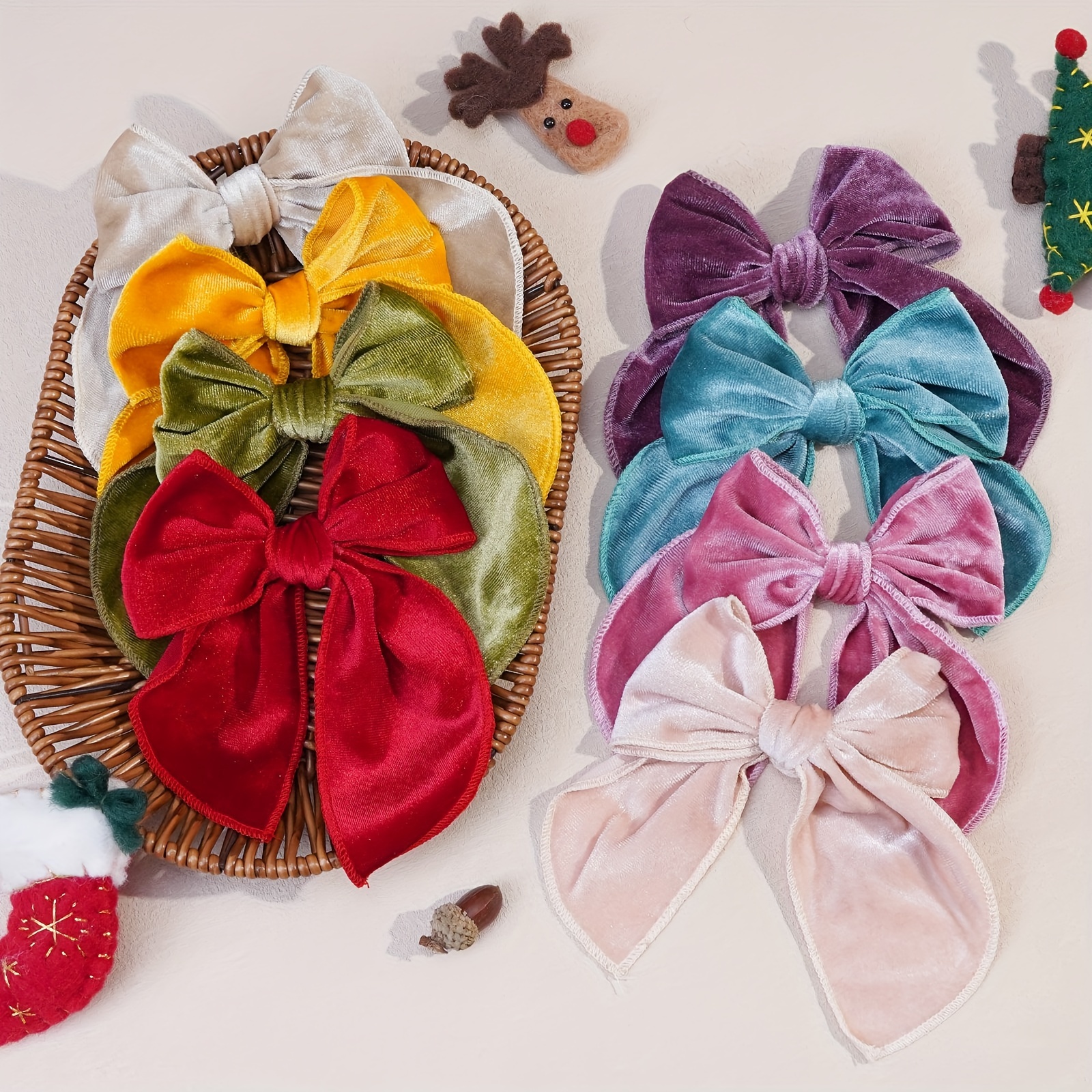 

4pcs Joyo Velvet Bow Hair Clips Set, 5.5-inch Vintage Oval Hair Accessories, Solid Color Hair Ties For Girls, Autumn & Winter Style, Back Of Hair Clips For Daily Use