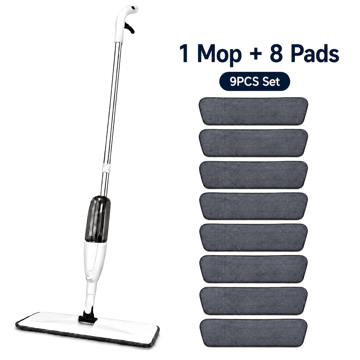 TEMU Household Spray Mop Set - 1 Mop   8 Replacement Pads, Washable Flat Mop, With Add-water Spray For Cleaning, Suitable For Wood Floors, Tiles, And