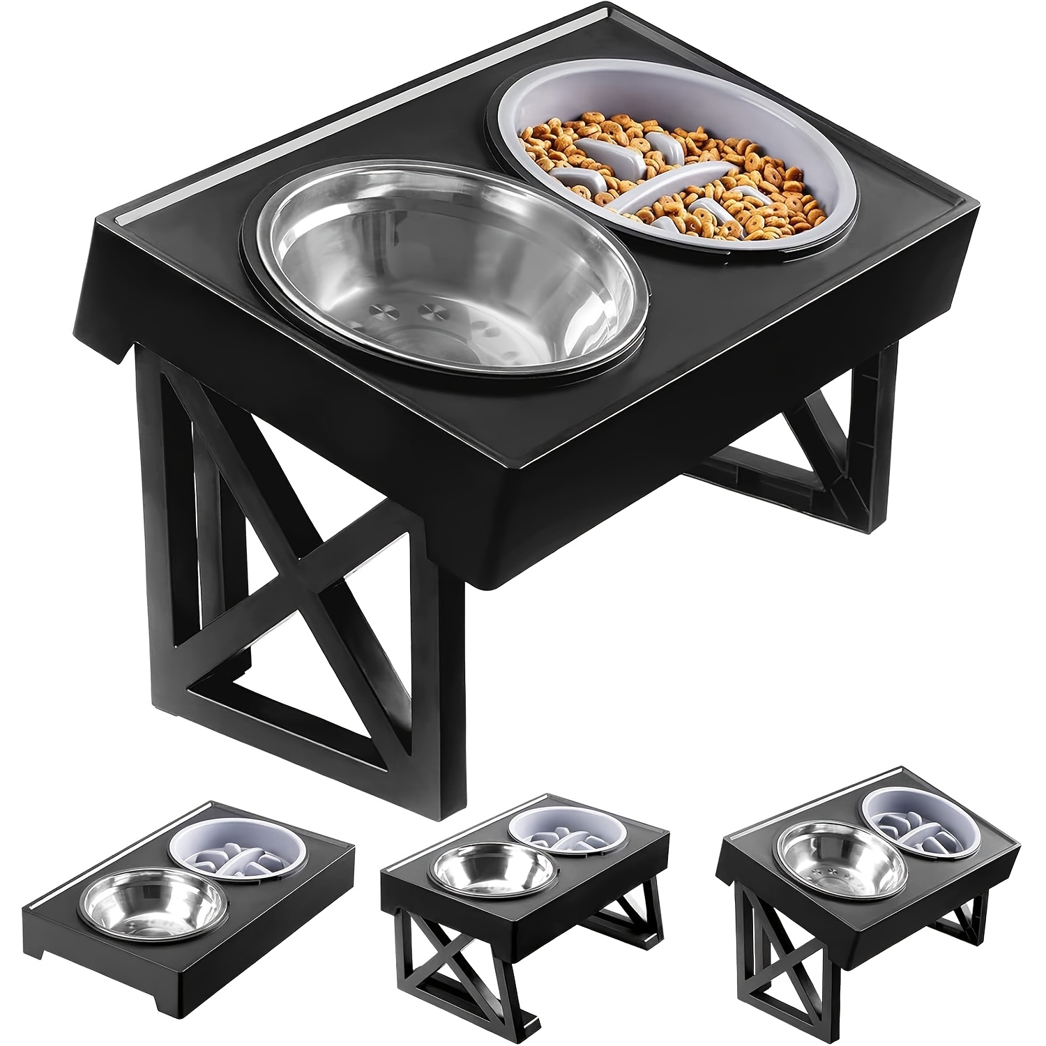 TEMU 1 Set Joytale Elevated Dog Bowls, Adjustable Height Stainless Steel Stand With 2 Bowls, Non-slip Feet, Slow Feeder For Medium To Large Dogs, Pet Double Bowl Feeder Without Battery