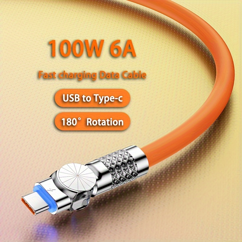 

100w 180 ° Rotation Usb Type C Super Fast Charging Cable For Xiaomi Redmi Oppo Samsung Galaxy S20 S10 S9 S8 Plus S10e Note 20 10 9 8 Moto G7 G8 For Playing Game Usb To Type-c Mobile Phone Charger