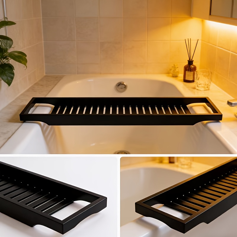 Black Adjustable Bathtub Storage Rack, European Style Bathroom, Non-slip, Light Luxury, Convenient Bathtub Rack