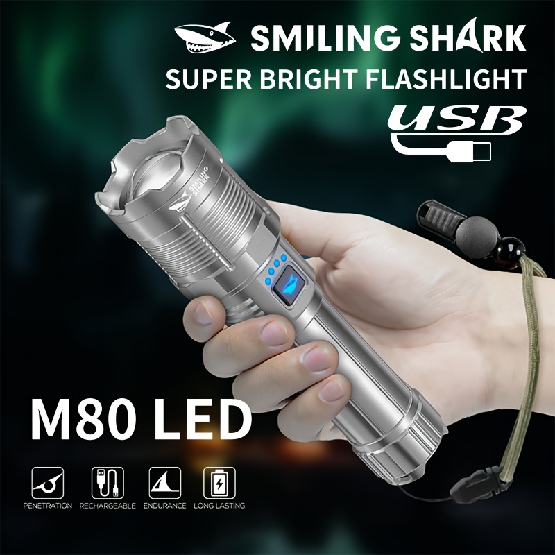 

Smiling Shark Rechargeable Led Flashlights High , Powerful Handheld Bright , 4 Silvery Flash Light, Sturdy And Compact Flashlight With Power Bank For Emergencies Camping Hiking