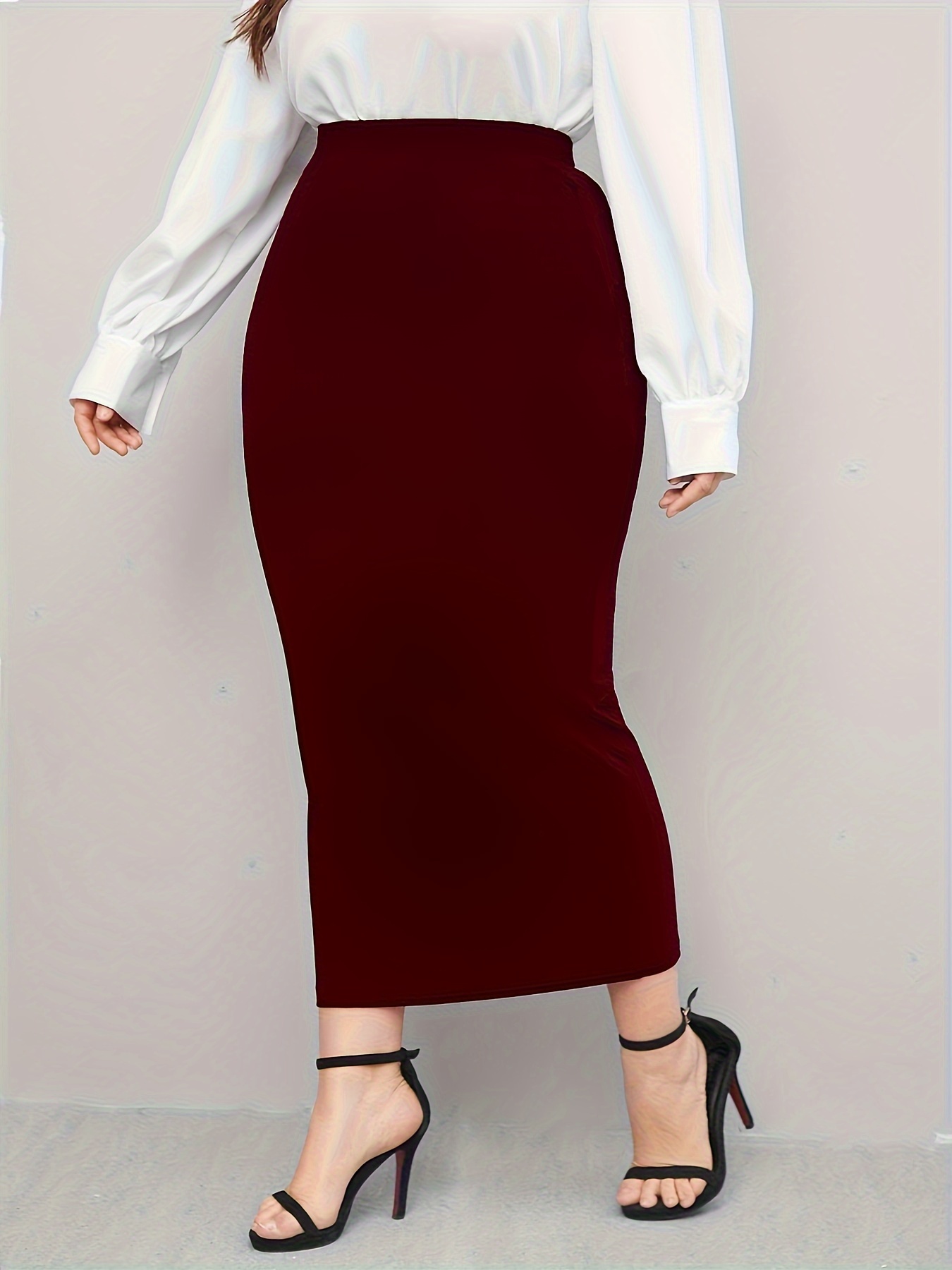 1pc elegant plus size midi pencil skirt 100 polyester knit Temu