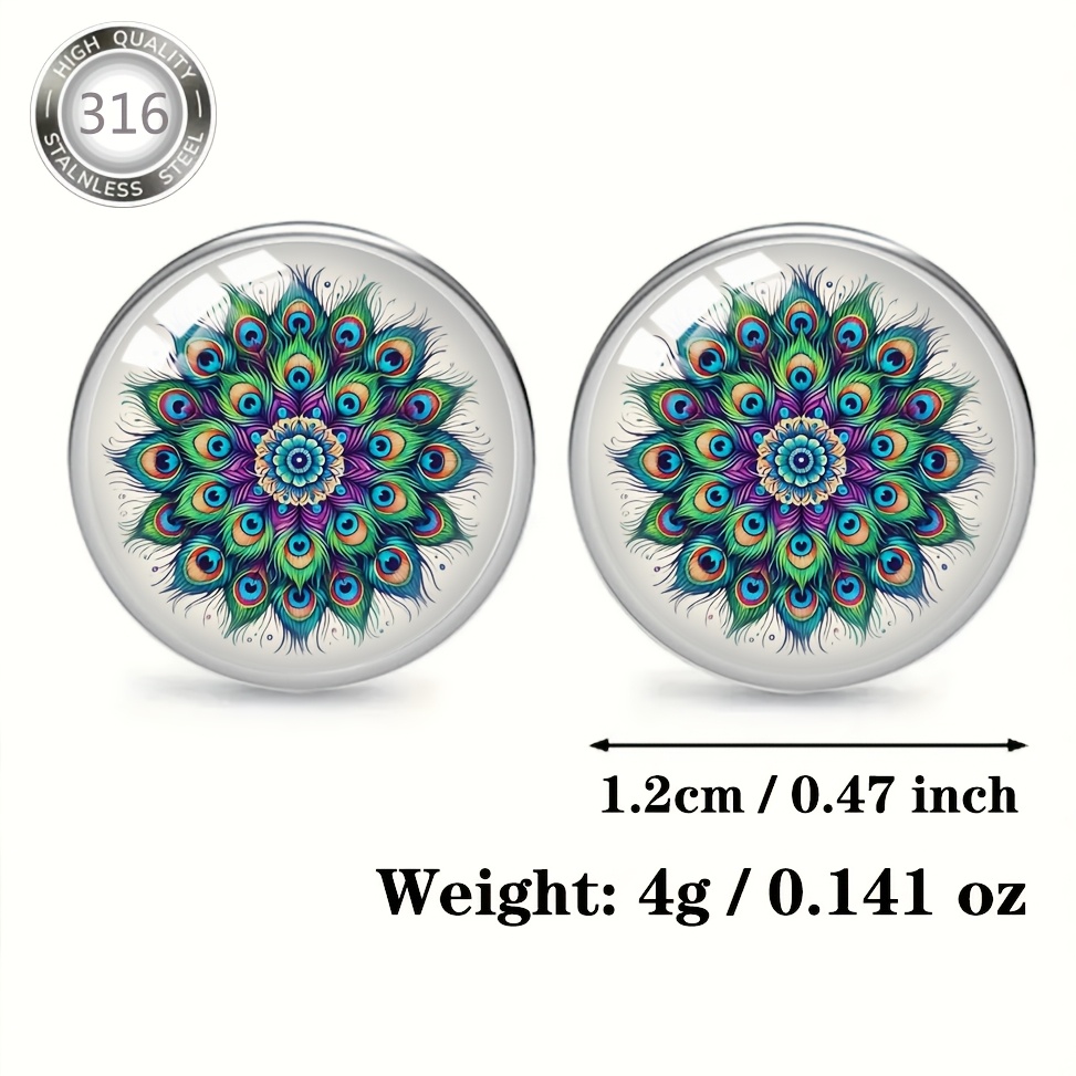 3pc Peacock Feather, Tree of Life, Mermaid Scale Stud Earrings Set