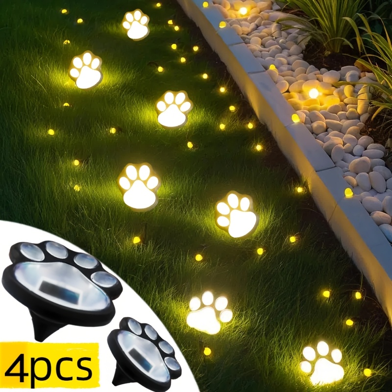 TEMU 4pcs Solar Paw Print Lawn Lights Outdoor Pathway Yard Lighting Pet Theme Decorative Lights Holiday Party Gift Christmas New Year Halloween