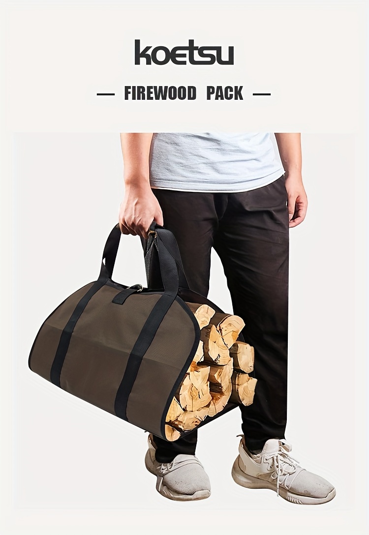   heavy duty firewood carrier bag 37 x20 waxed canvas tote for outdoor camping   pvc material details 0