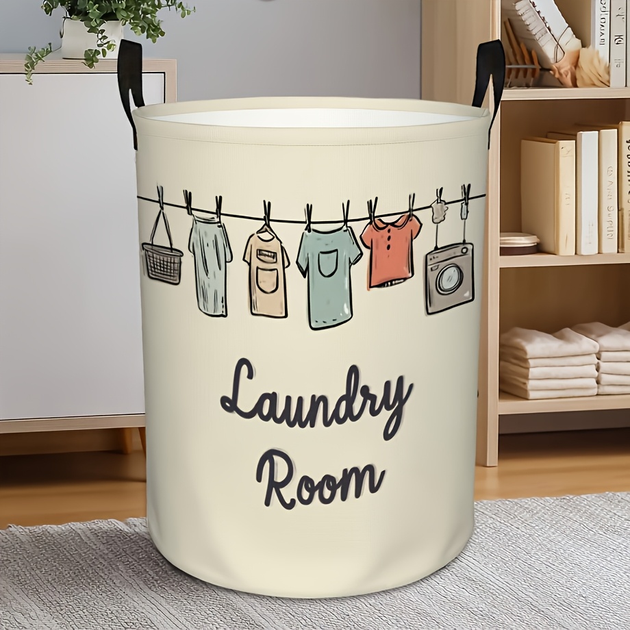 TEMU 1pc Foldable Round Laundry Basket Hamper With Handle - Portable Dirty Clothes Organizer, Cute "the Weather Is Nice Today/", Storage Box Suitable
