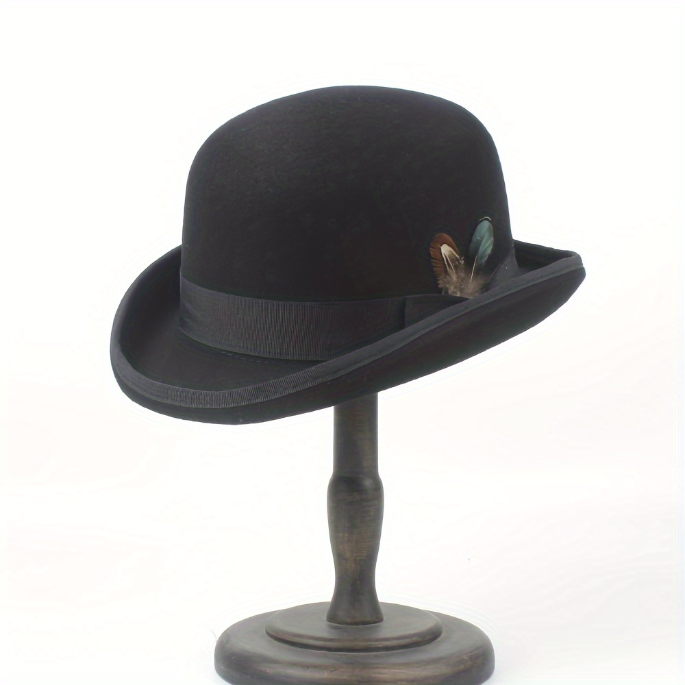 TEMU Chapeau Derby en Feutre avec Décorations de Plumes et Visière Repliable - Unisexe pour Cosplay, Thés dansants, Spectacles - Plusieurs Tailles