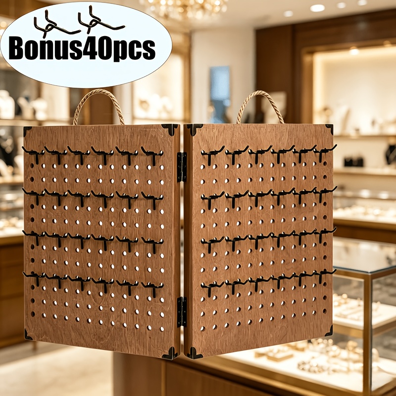 Image of Foldable Solid Wood Jewelry Display. Folds To Suitcase Size For Easy Carry. To Layered Storage For Necklaces, Earrings, Bracelets. Great For Trade Shows, Stores, Or Live Streaming, Jewelry Towers
