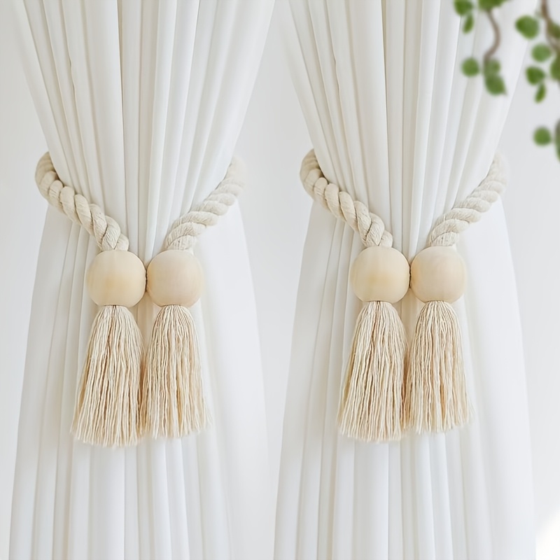 TEMU 2pcs Bohemian Style Curtain Tiebacks, Strong Magnetic No-drill, Magnetic Buckle Tie Cords