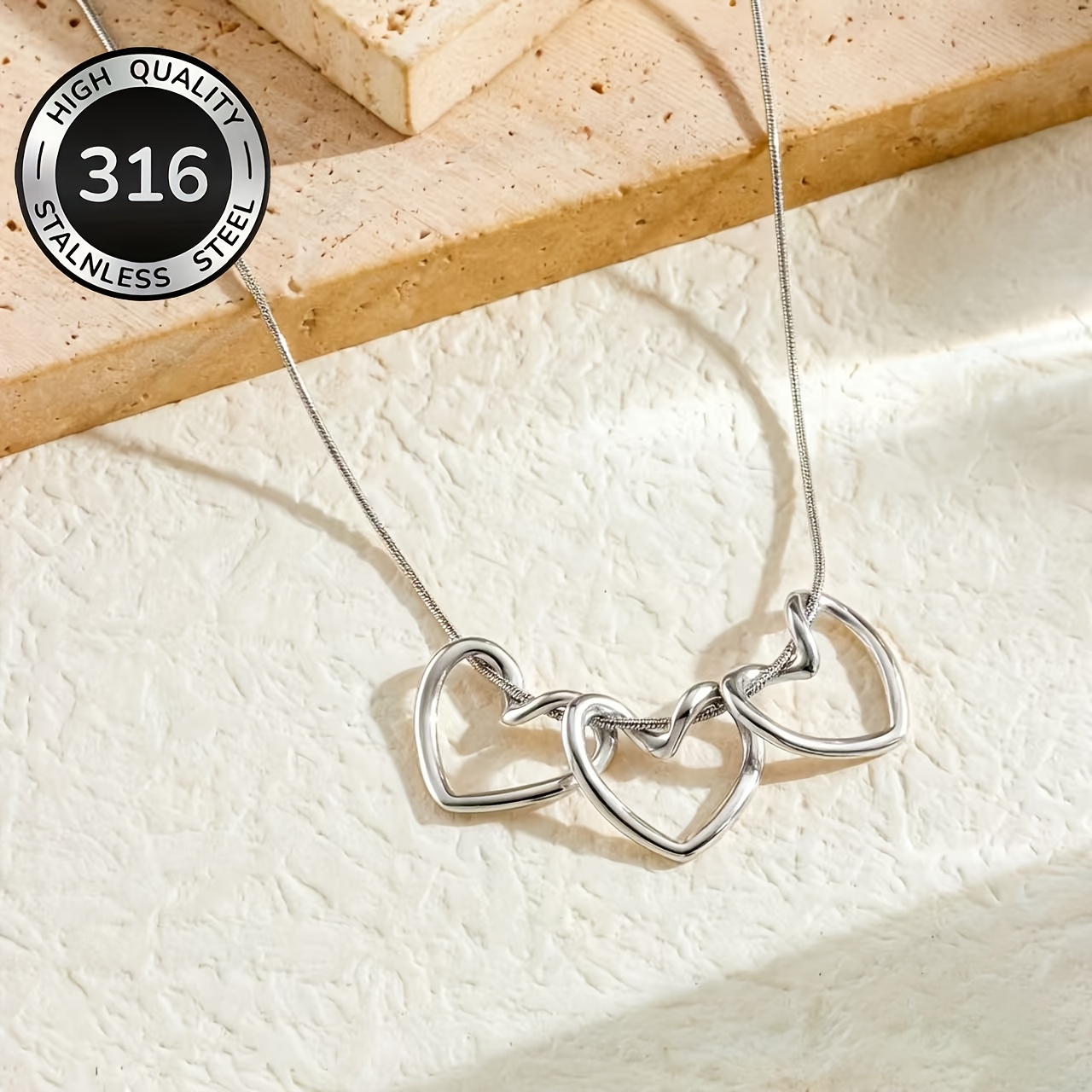 TEMU 1 Collier avec Pendentif Cœur Argenté Élégant et Minimaliste pour Femmes - Chaîne Interconnectée en Acier Inoxydable 316, Bijou pour Tous et les