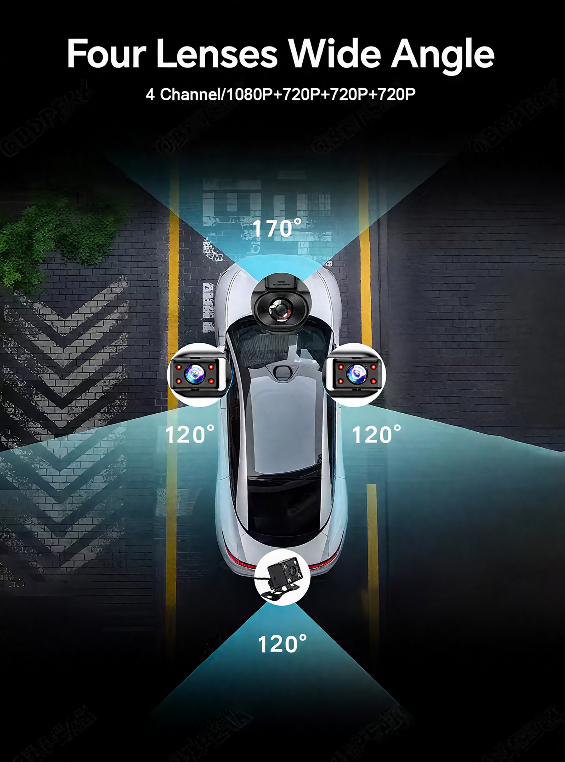 4 channel dash cam for cars 1080p   lens 4 in 1 dvr recorder with night vision 24h parking monitor g lighter     right rear dash camera system Product details 1