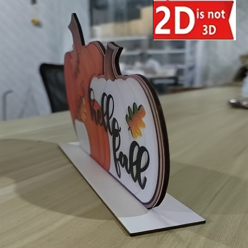 TEMU 2D-Flach, 2D-Flachebene, . Herbst-Kürbis-Dekoration – Rustikales „Hallo Herbst“-Schild mit Kürbis, Bauernhaus--Tisch-Mittelstück,