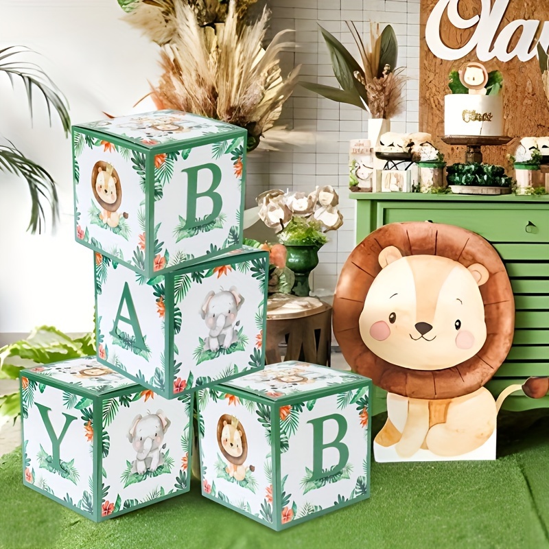 

Set, Jungle Animals Paper Boxes With , Baby Shower 1st Birthday Party Decoration Gender Reveal Suppies, 10.63inch Green Leaves Diy Birthday Building Boxes