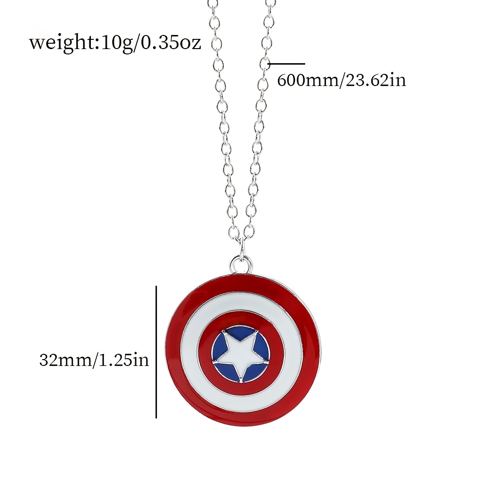 TEMU 1pc Captain America Shield Pendant Necklace Superhero Fashion Punk Style Cosplay Jewelry For Women And Men Trendy Accessory